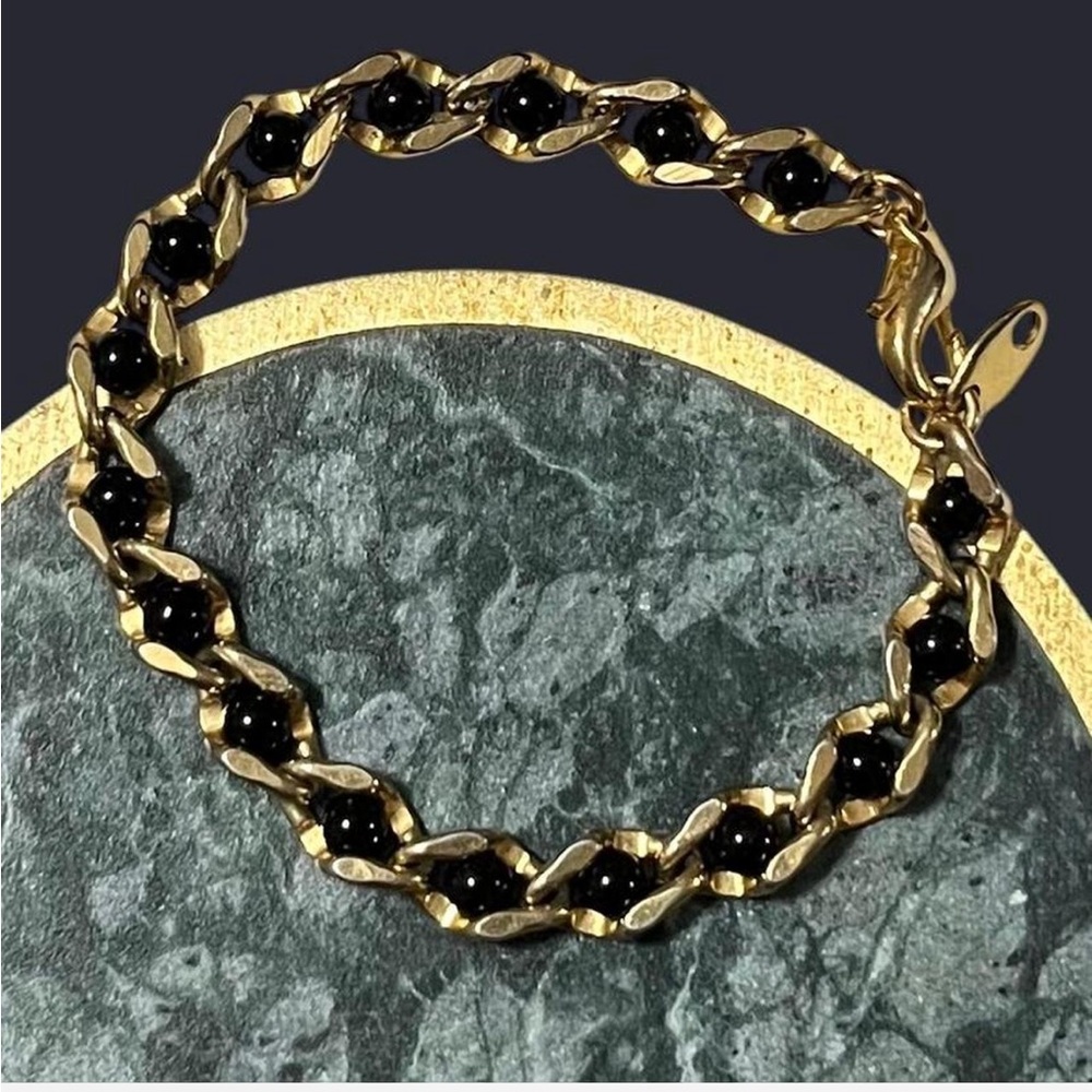 Elegant Chain Bracelet; Vintage Avon gold colored bracelet with glass beads